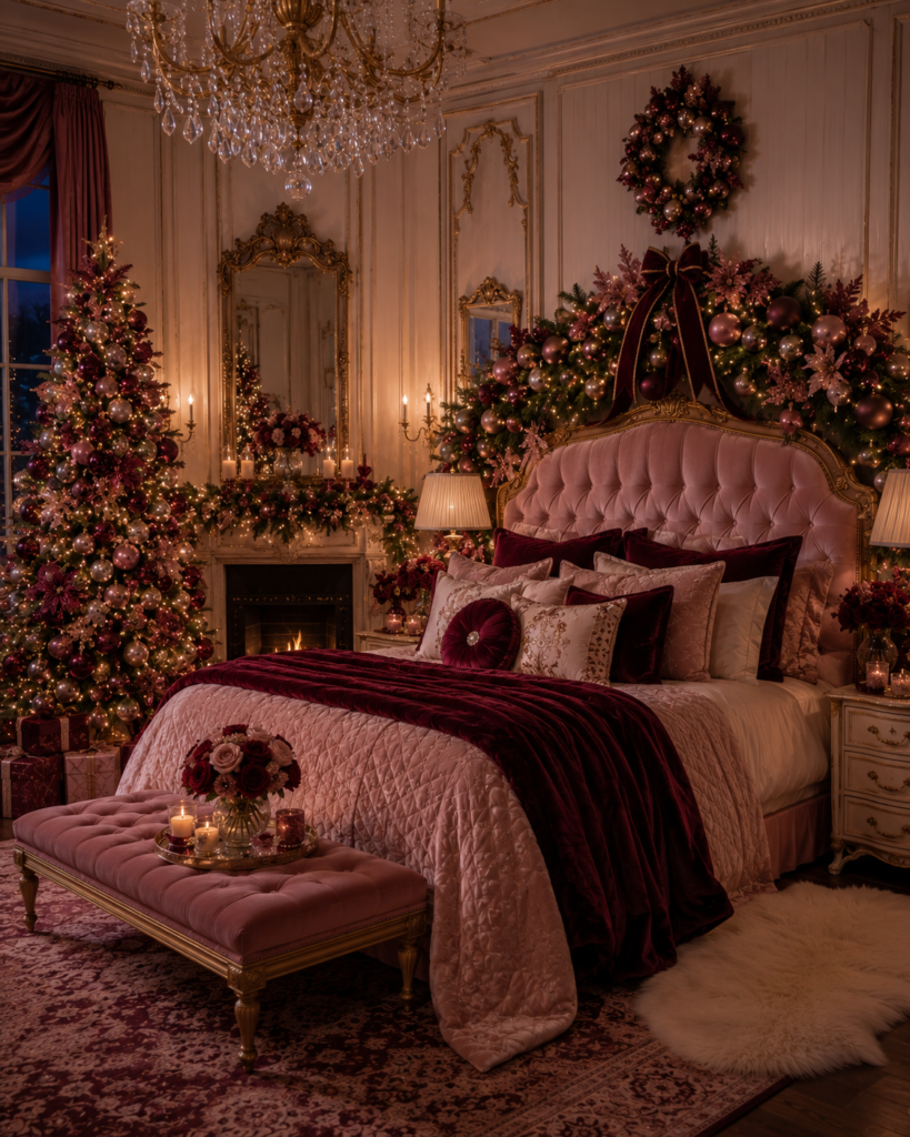 Pink Christmas bedroom ideas burgundy luxury