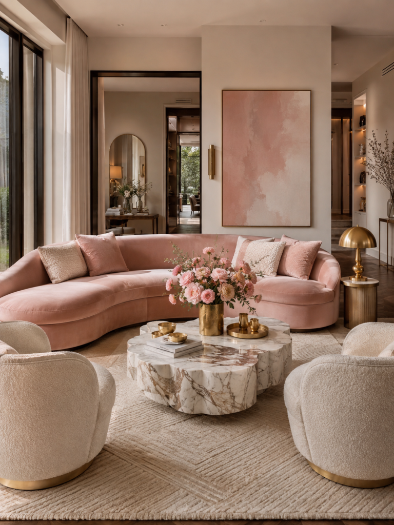 Luxury pink living room decor ideas blush