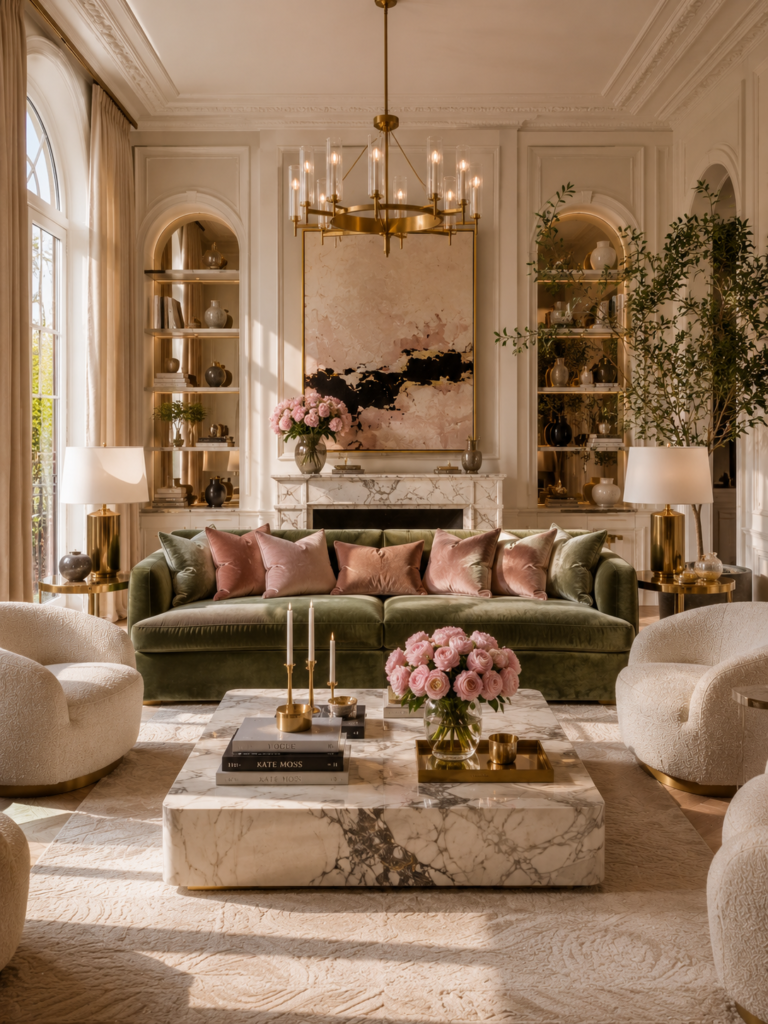 Pink and green living room design ideas
