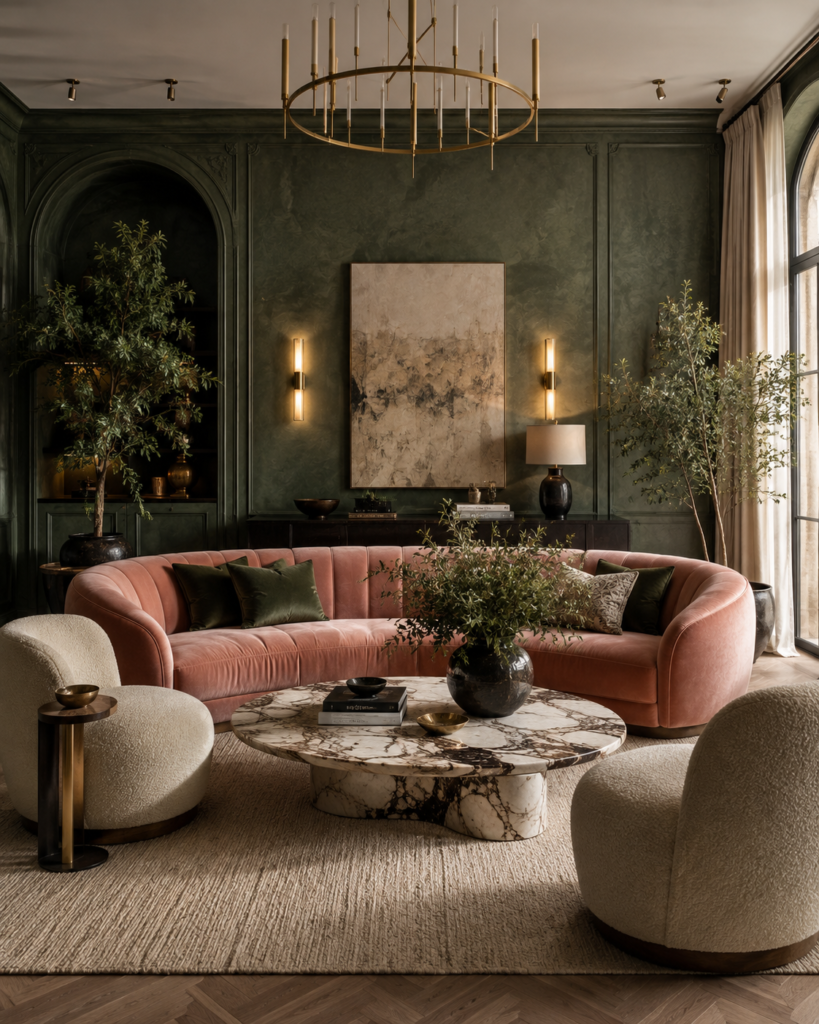 Pink and green living room design ideas