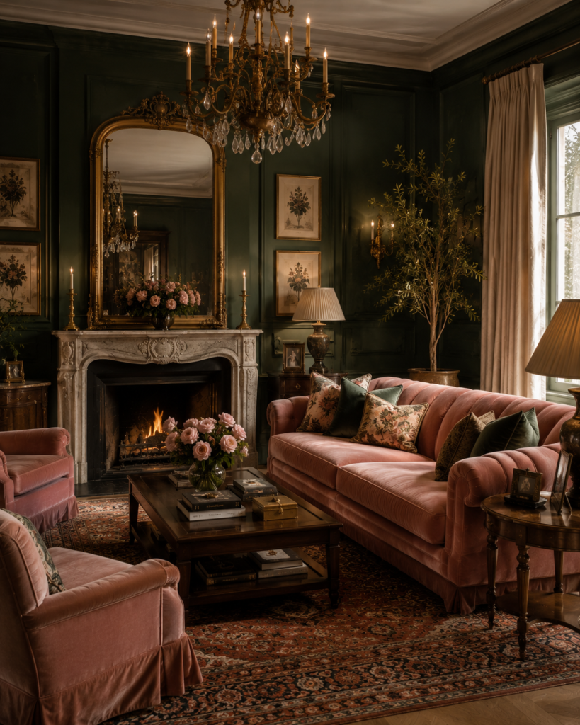 Pink and green living room design ideas