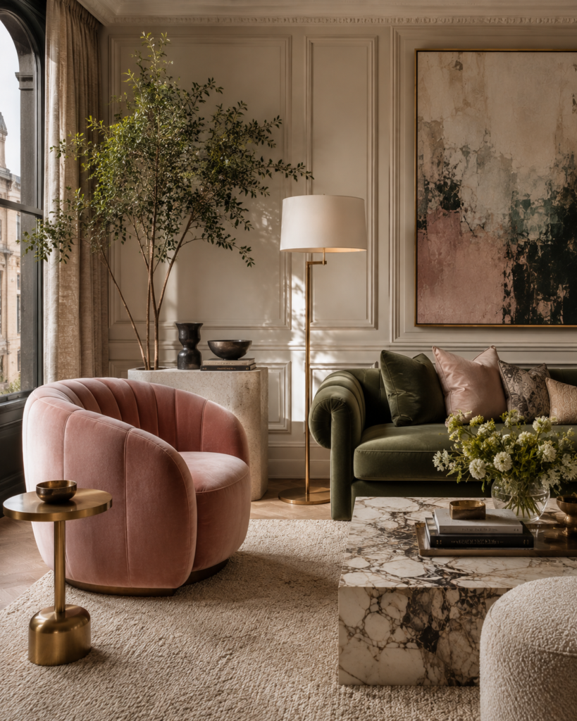 Pink and green living room design ideas
