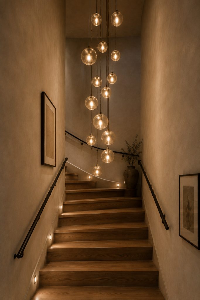 Enclosed stairwell decor sculptural pendant