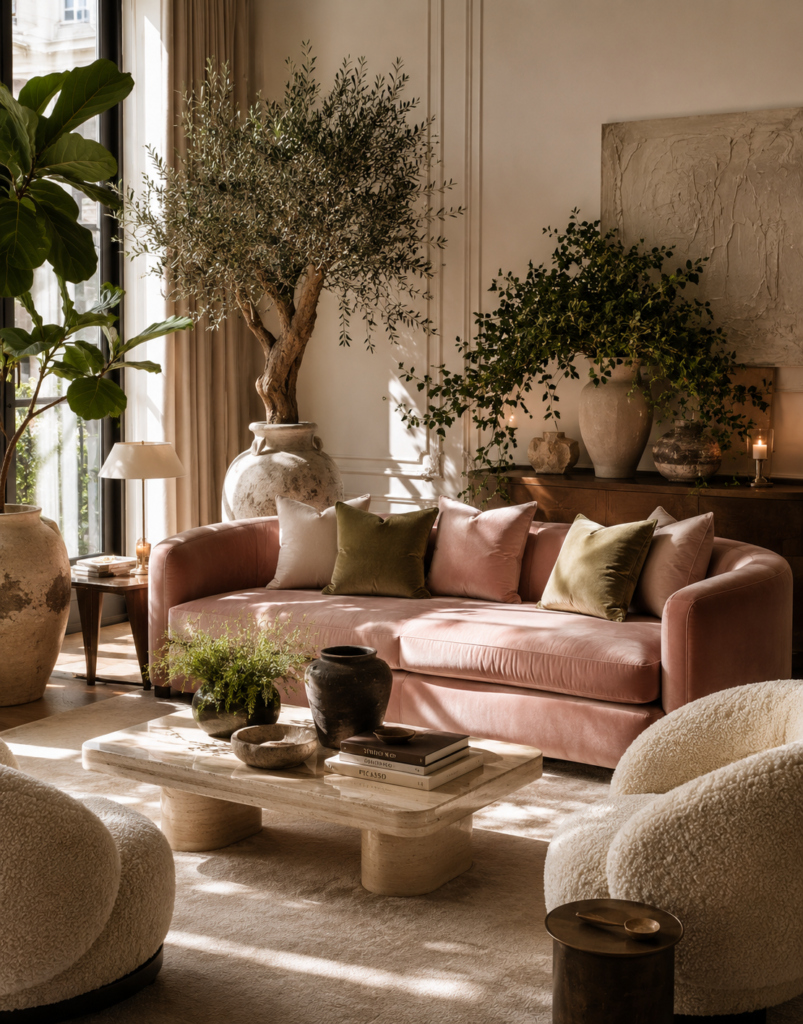 Pink and green living room design ideas