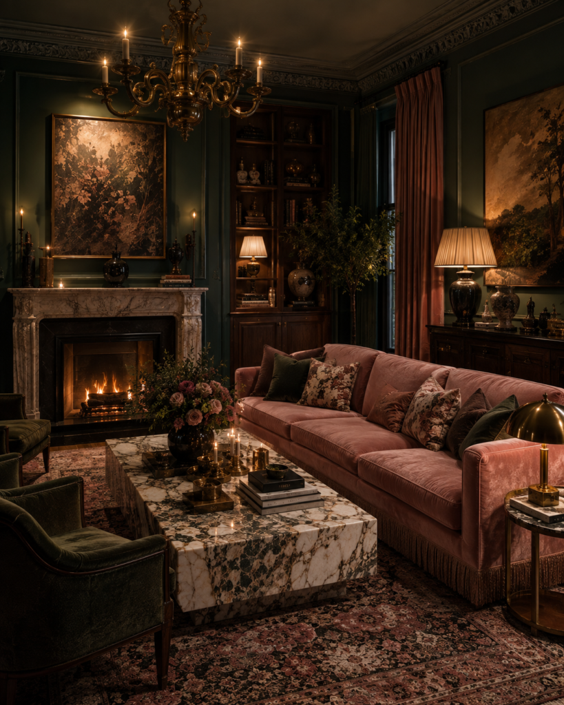 Pink and green living room design ideas