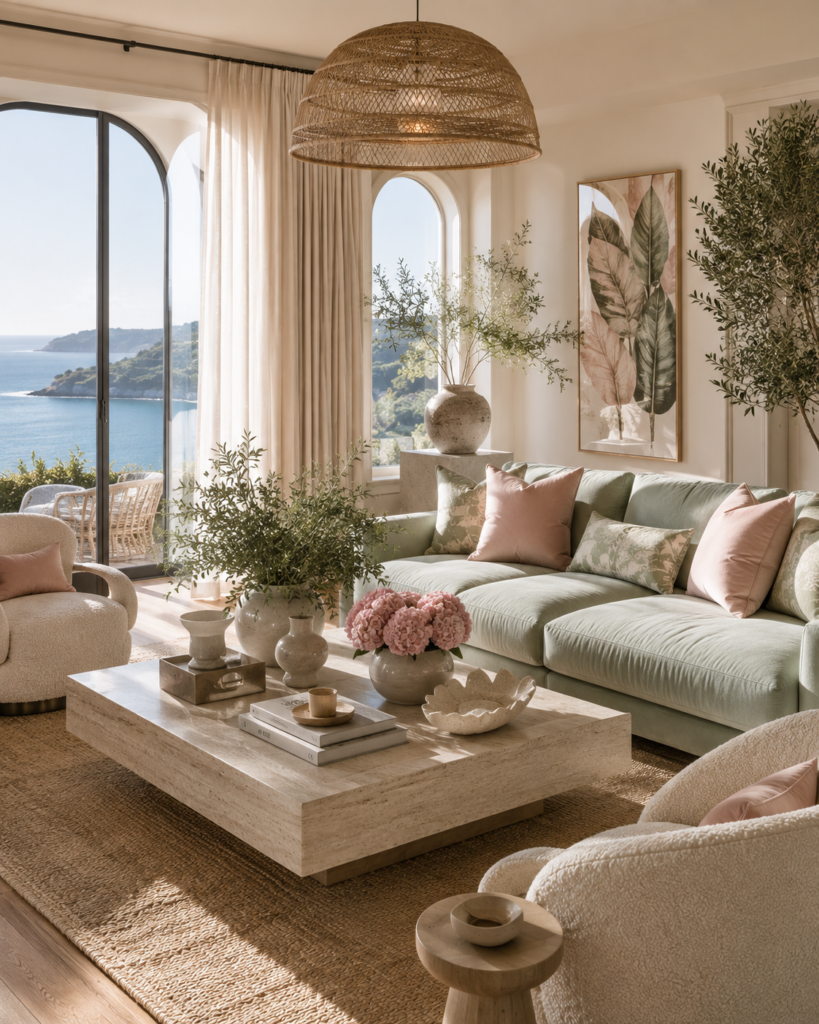 Pink and green living room design ideas