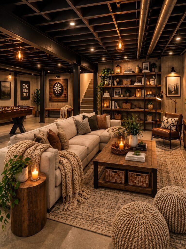 unfinished basement ideas on a budget wood accents