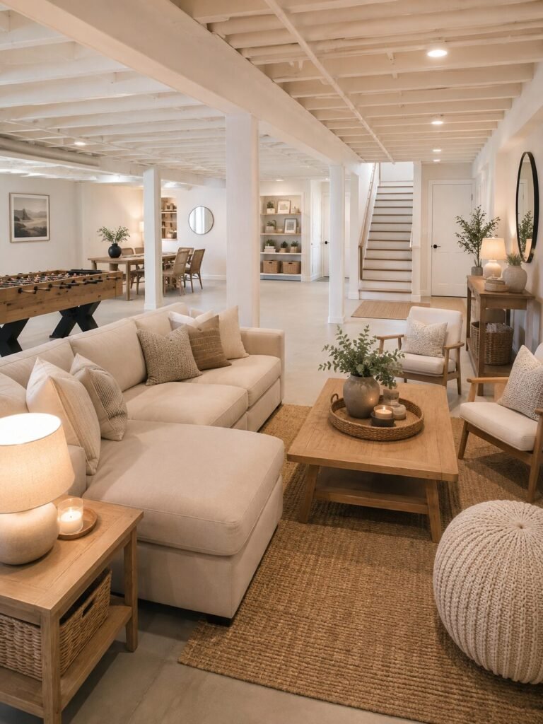 unfinished basement ideas on a budget neutral colors