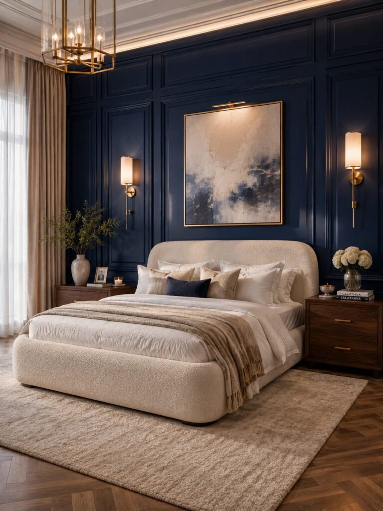 Luxury blue bedroom ideas panel wall