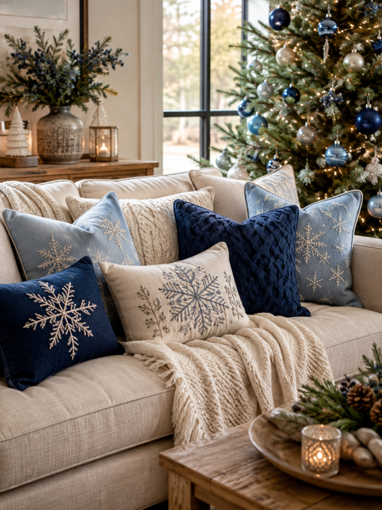 17 blue Christmas decor ideas pillows