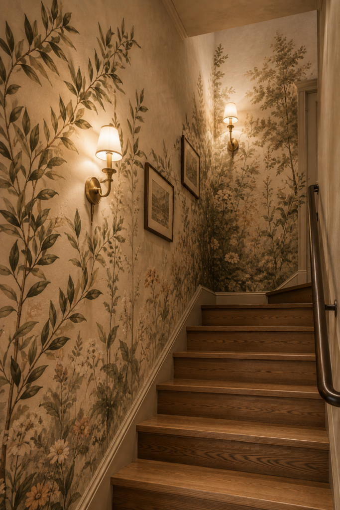 Enclosed stairwell decor botanical mural
