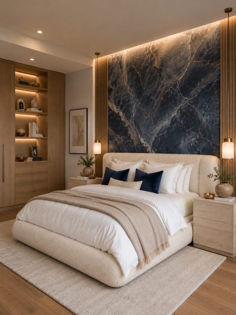 Luxury blue bedroom ideas marble