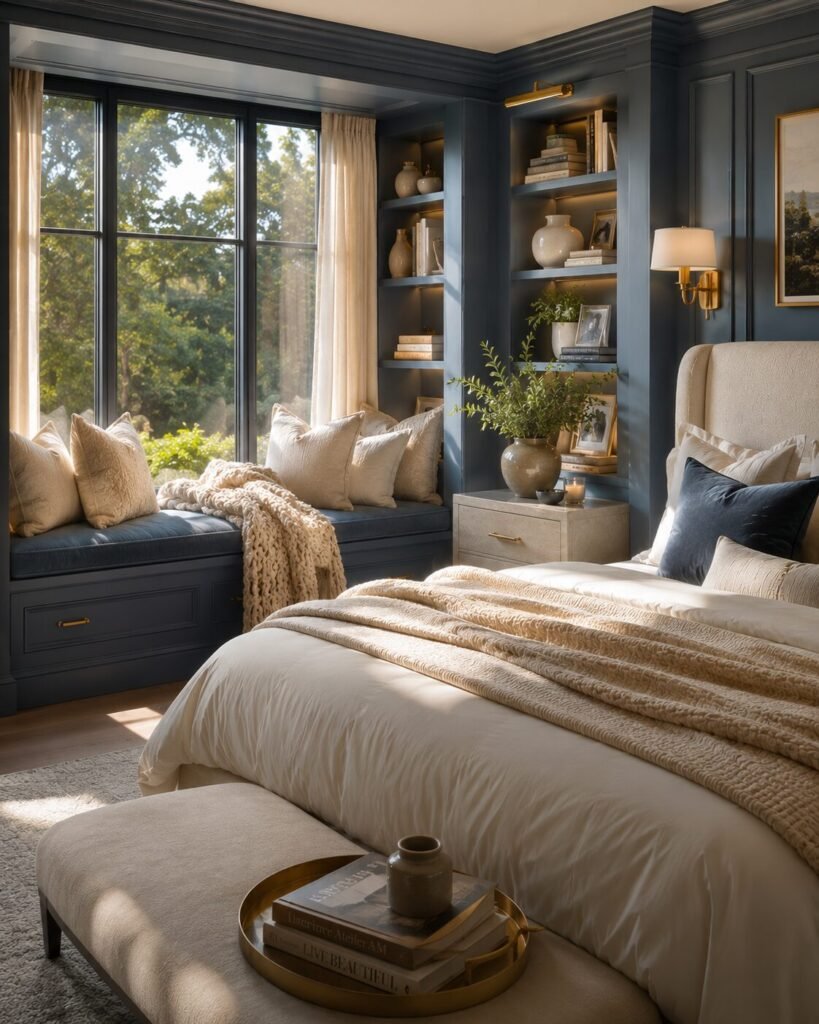 Luxury blue bedroom ideas reading nook