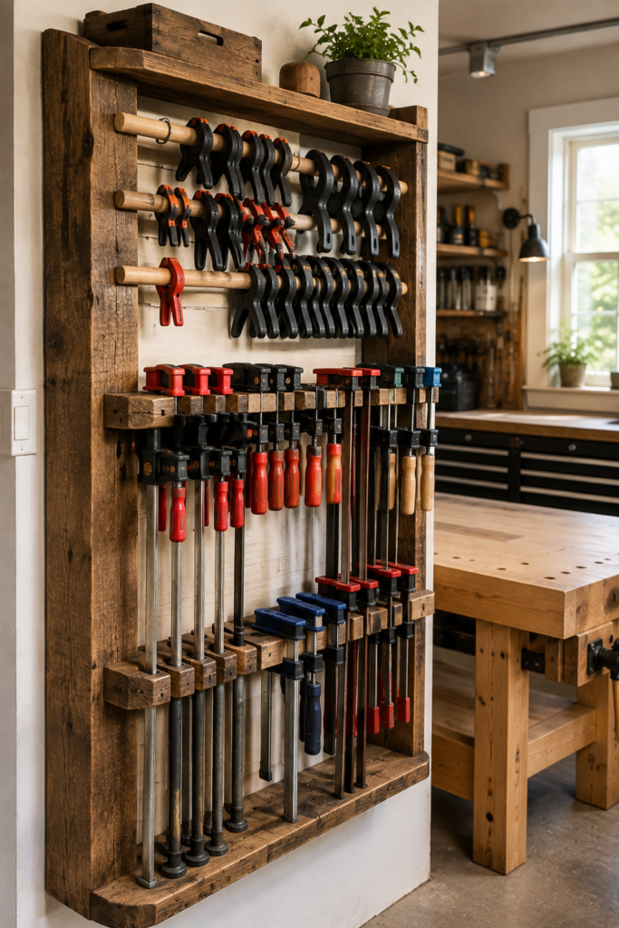 DIY garage organization ideas clamp rack