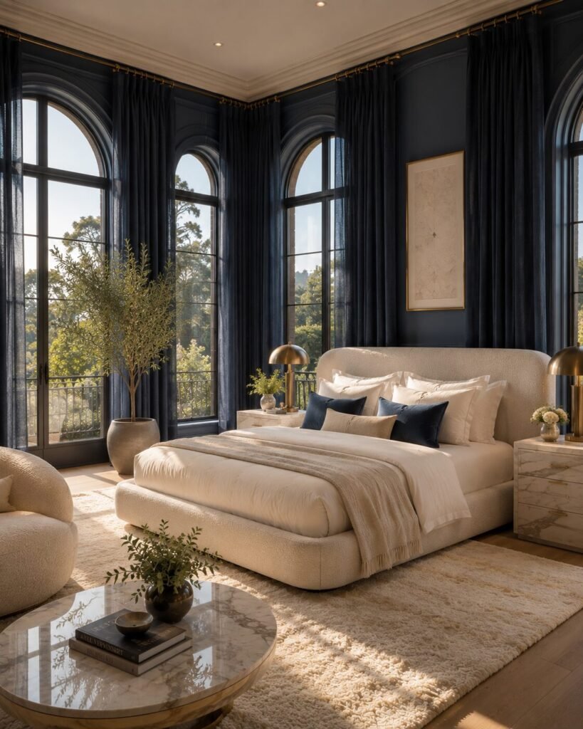 Luxury blue bedroom ideas drapes