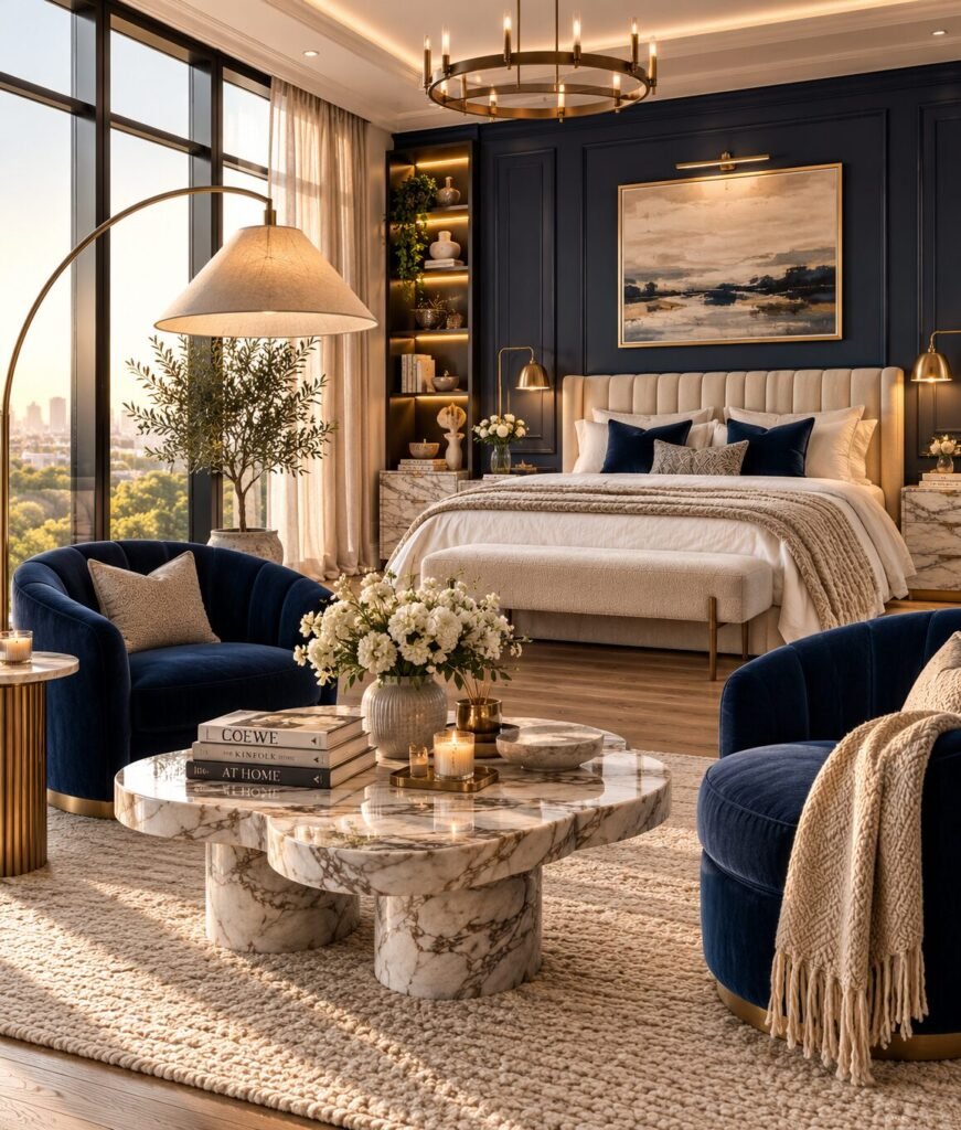 Luxury blue bedroom ideas lounge