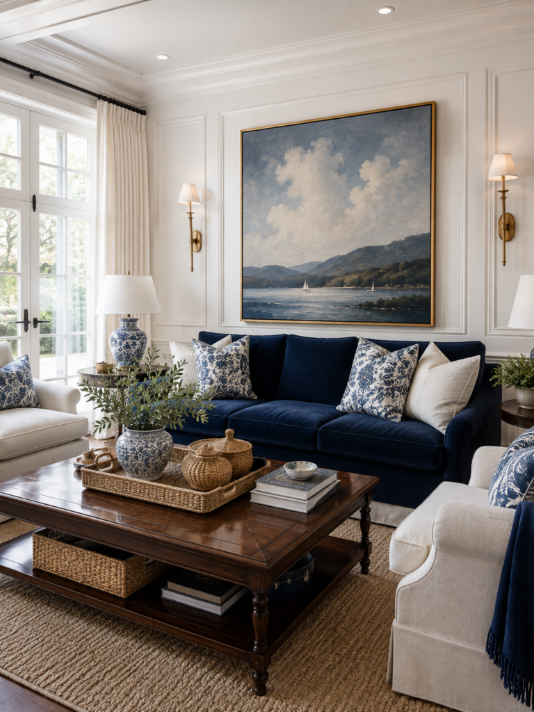 Luxury blue living room ideas in blue white