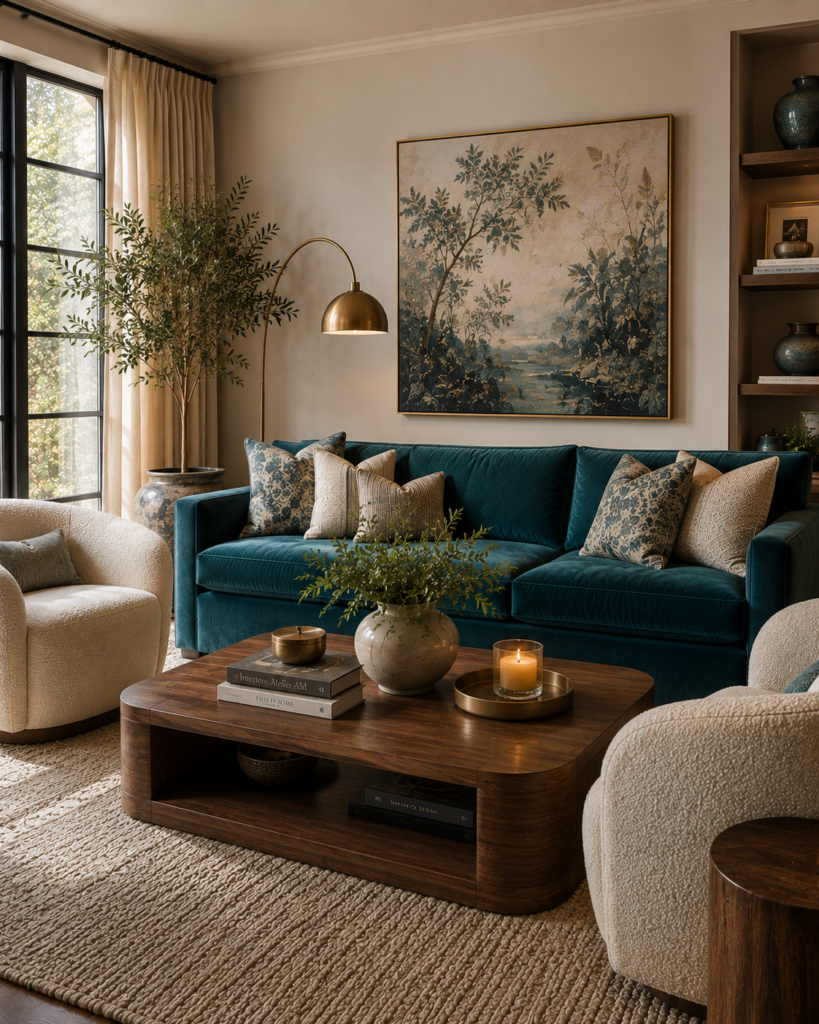 Luxury blue living room ideas with teal accents
