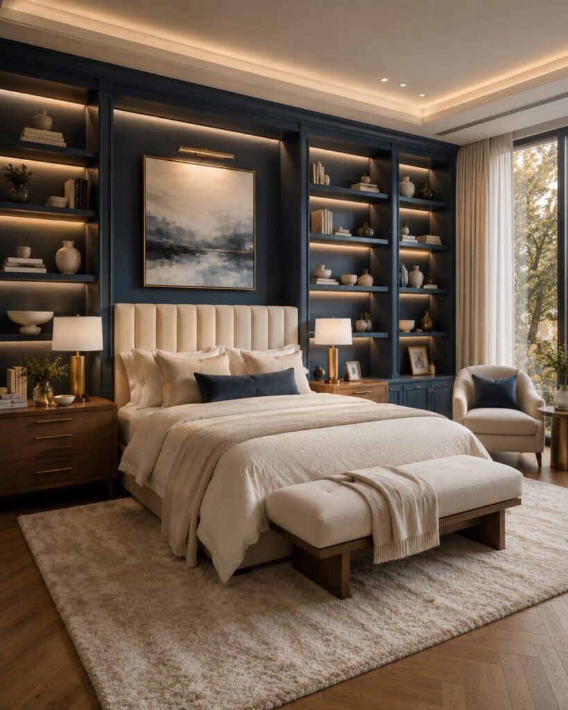 Luxury blue bedroom ideas built-ins