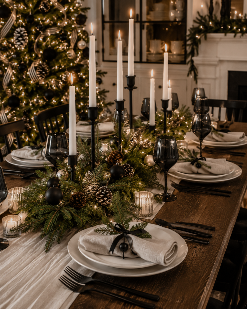 Black and white Christmas decor ideas table