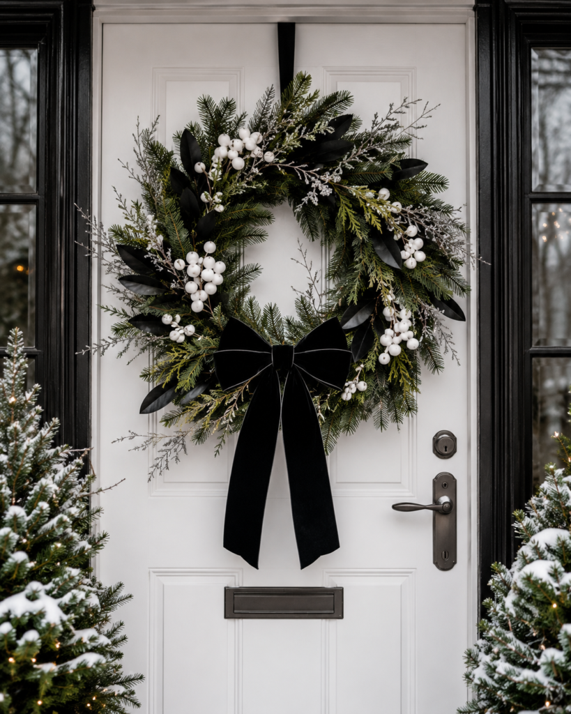 Black and white Christmas decor ideas wreath