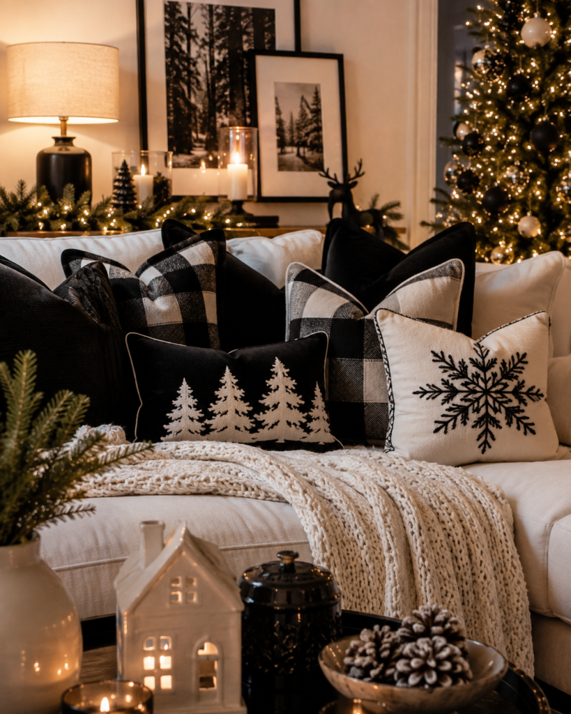  Black and white Christmas decor ideas pillows