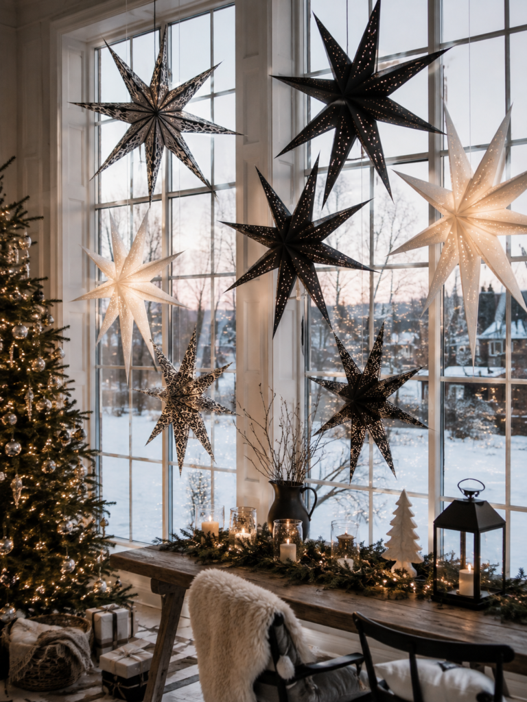 Black and white Christmas decor ideas stars