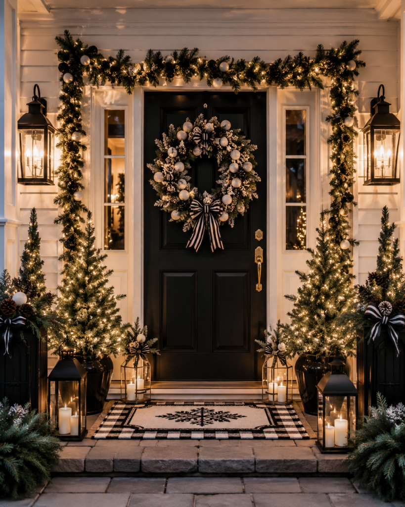 Black and white Christmas decor ideas entryway