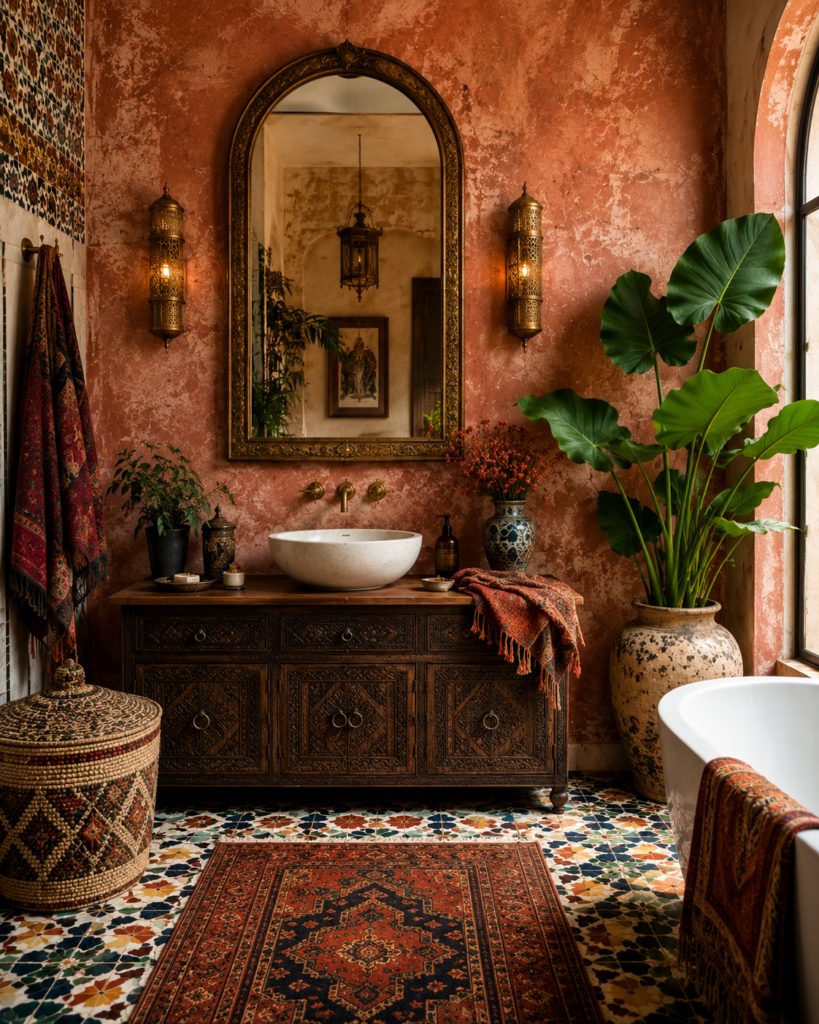 15 Boho Bathroom Ideas 5 15 boho bathroom ideas pink orange