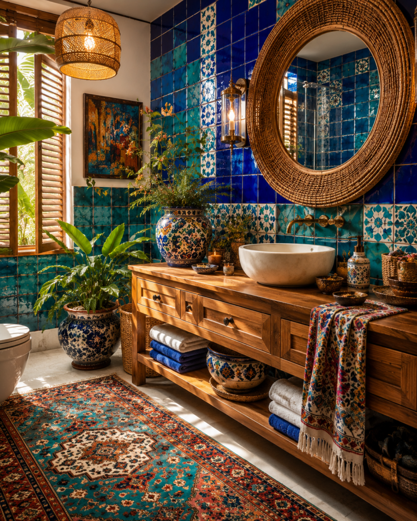 15 Boho Bathroom Ideas 11 15 boho bathroom ideas blue tiles