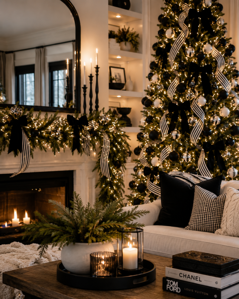 Black and white Christmas decor ideas ornaments