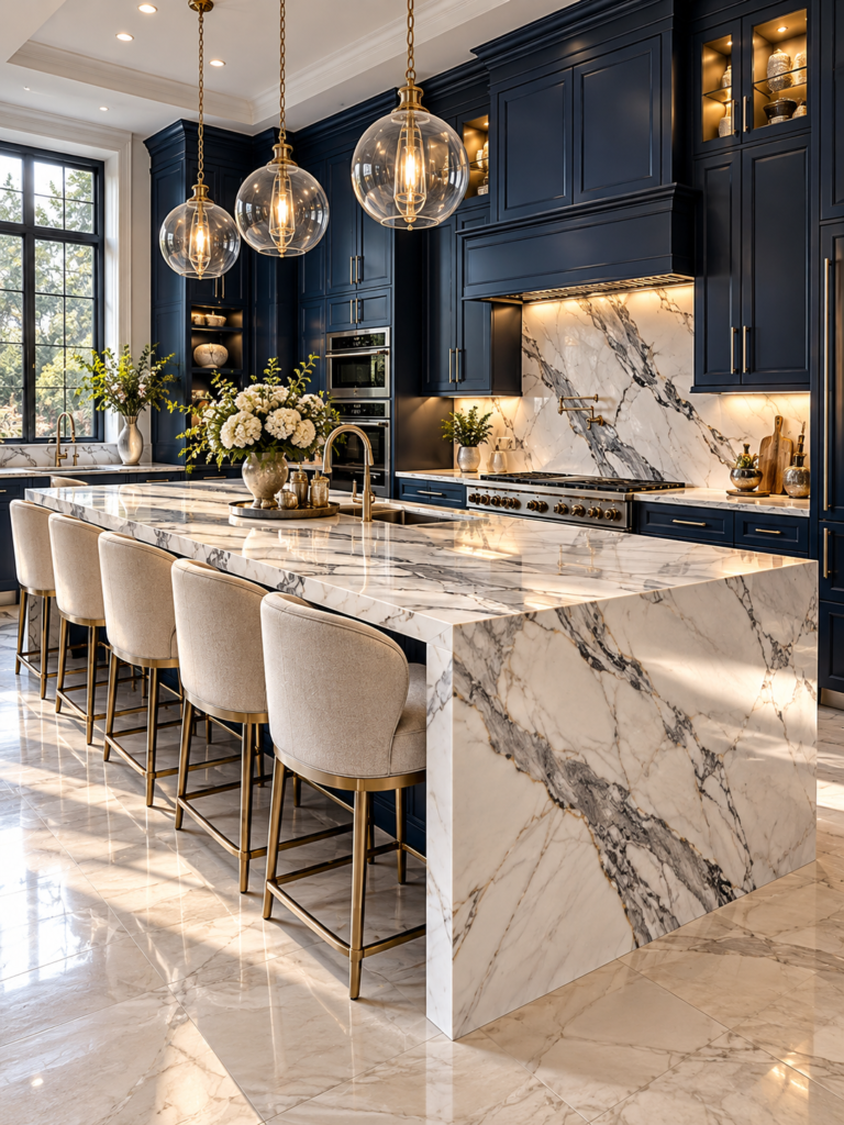 Navy Blue Kitchen Ideas 3 Navy blue kitchen ideas featuring white marble