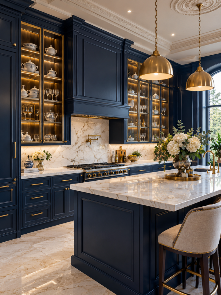 Navy Blue Kitchen Ideas 13 Navy blue kitchen ideas with glass cabinets