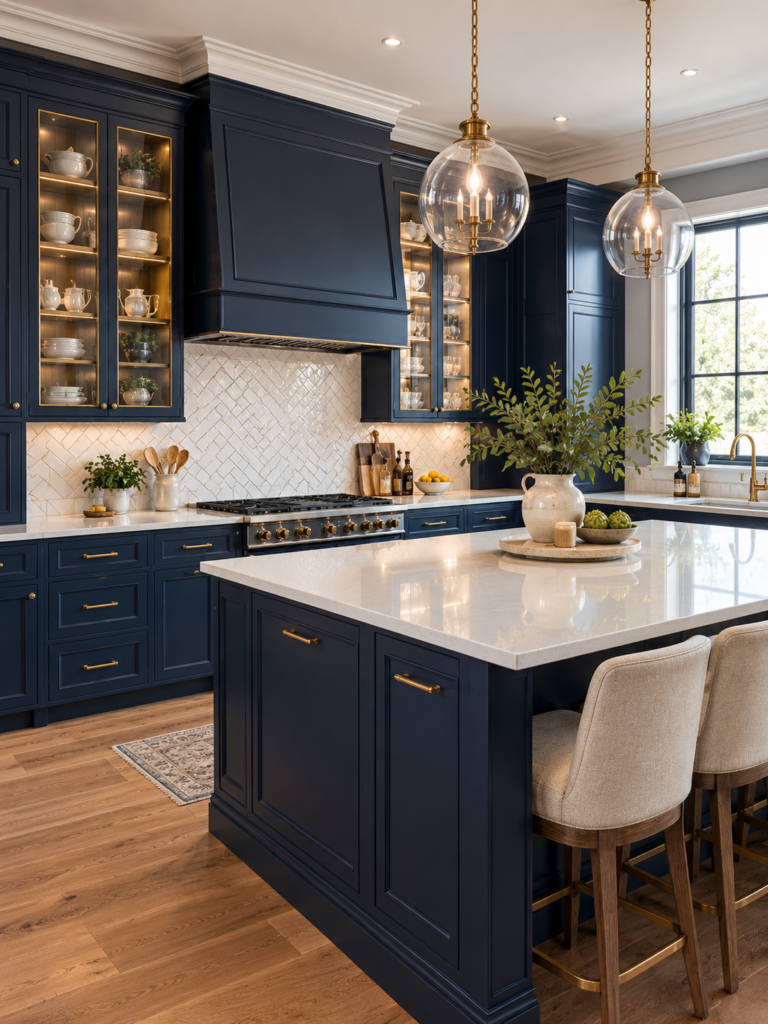 Navy Blue Kitchen Ideas 14 Navy blue kitchen ideas with herringbone backsplash
