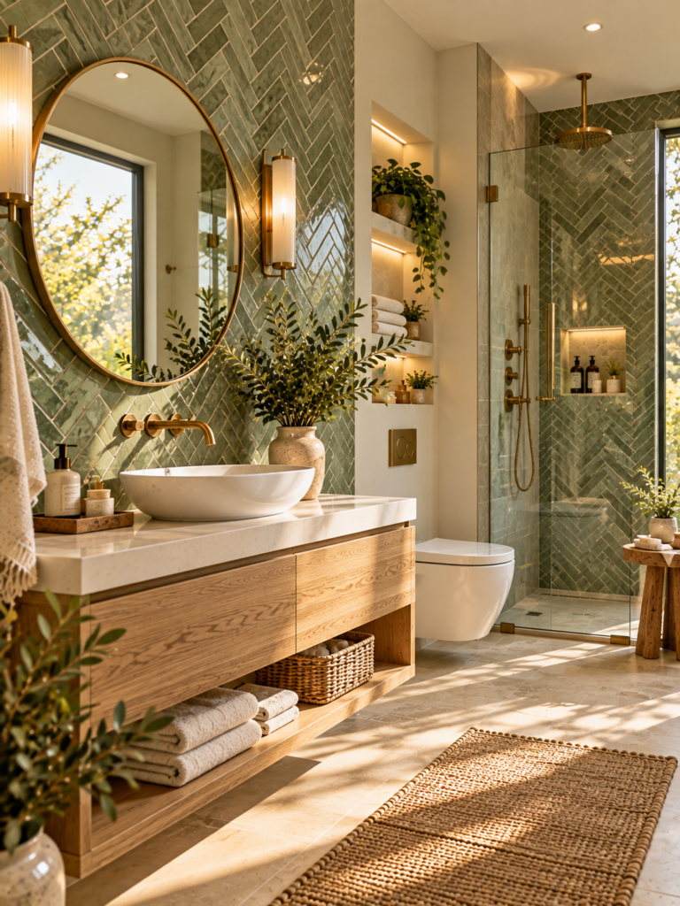 Sage Green Bathroom Ideas 10 Sage Green Bathroom Ideas With Herringbone Tiles