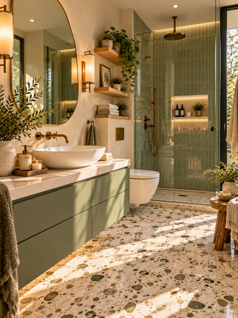 Sage Green Bathroom Ideas 13 Sage Green Bathroom Ideas With Terrazzo Flooring