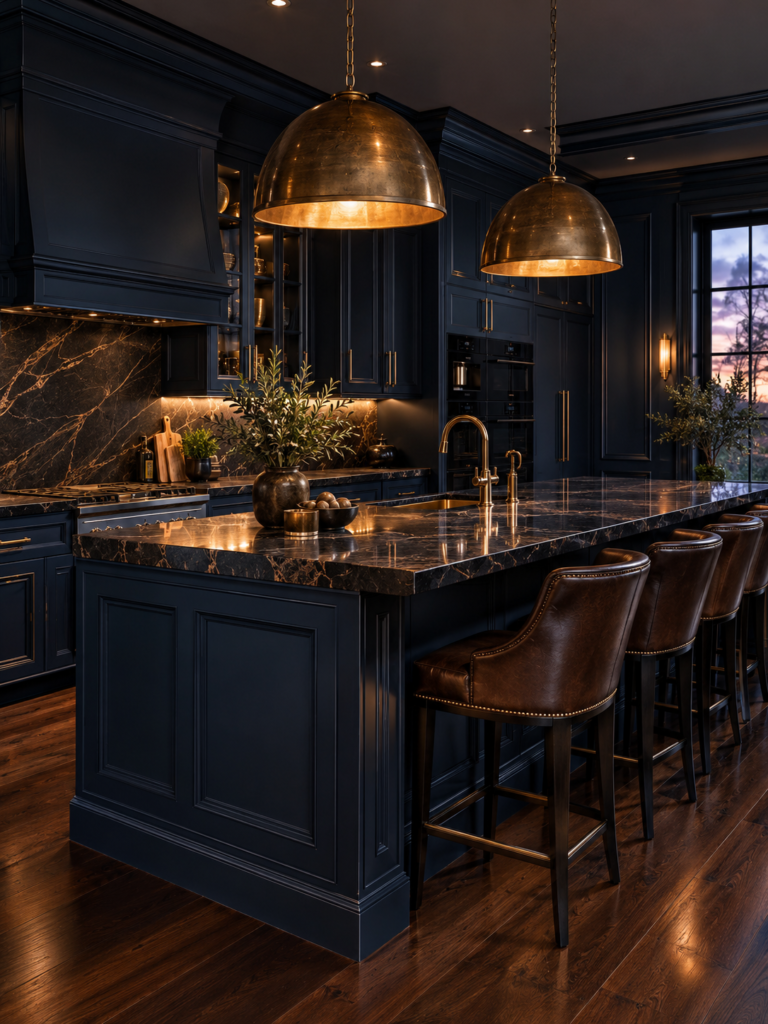 Navy Blue Kitchen Ideas 16 Navy blue kitchen ideas with brass lighting