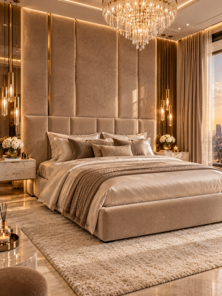 Bedroom Wall Panelling Ideas Velvet Upholstery