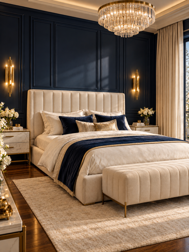 Bedroom Wall Panelling Ideas Navy Blue