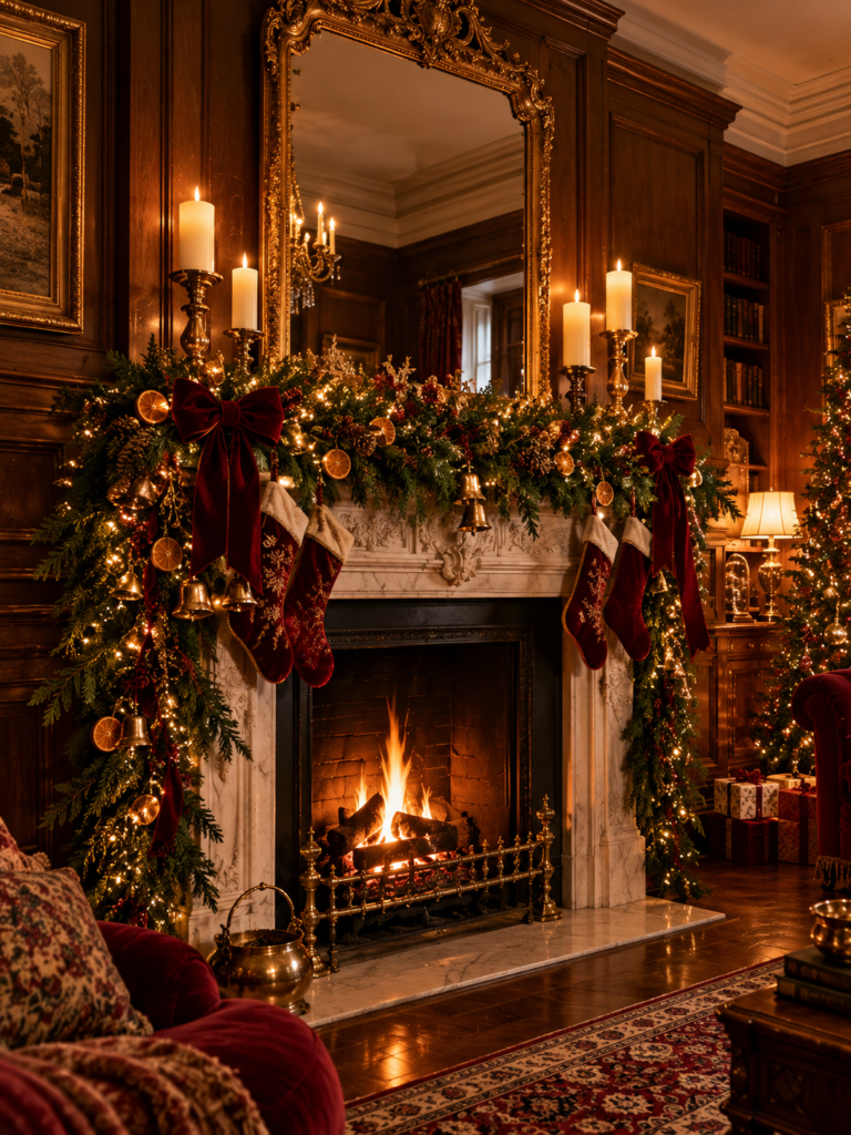 Old fashioned christmas decor ideas Victorian mantel