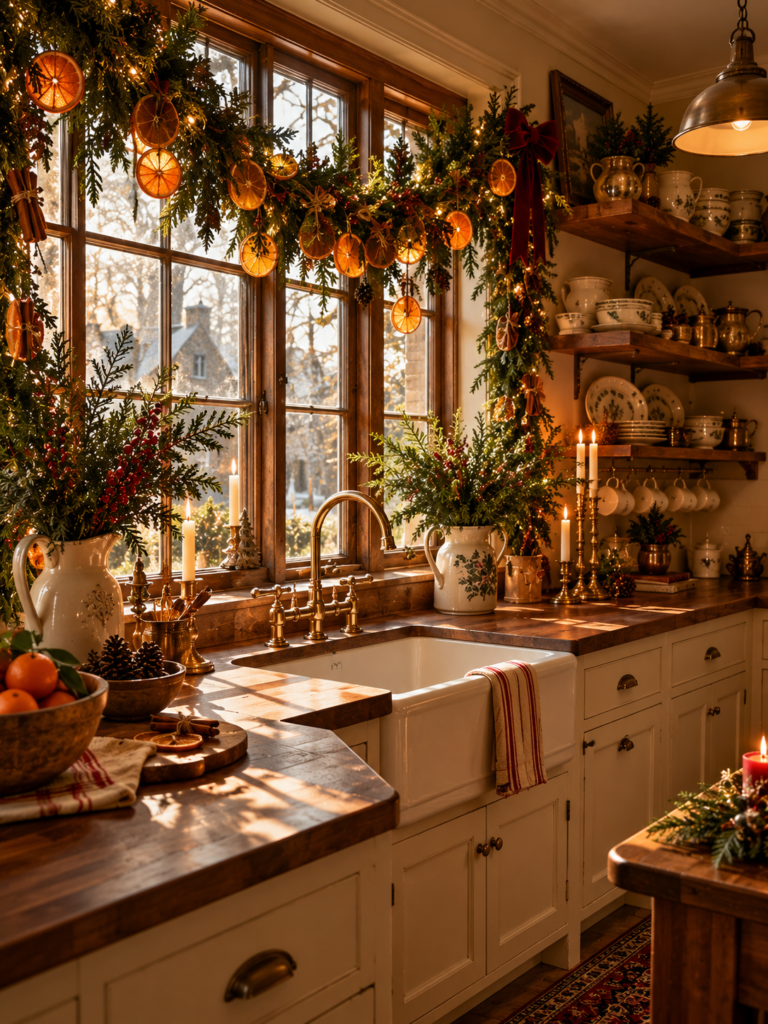 Old fashioned christmas decor ideas orange garlands