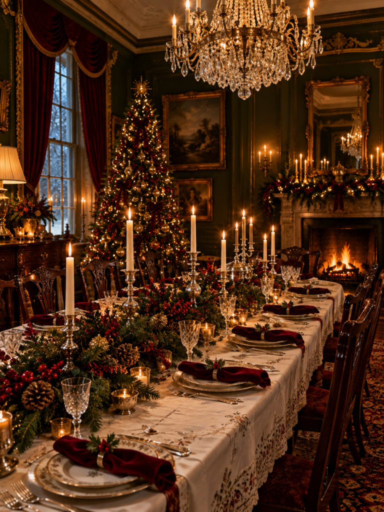 Old fashioned christmas decor ideas silver tablescape