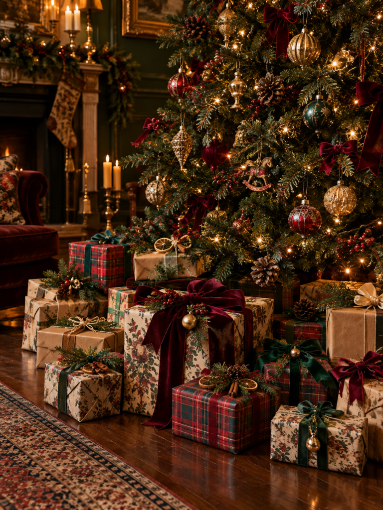 Old fashioned christmas decor ideas wrapped presents