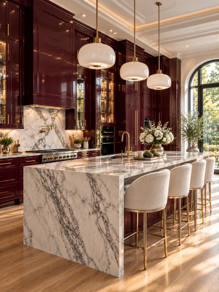 15 burgundy kitchen ideas 3 15 burgundy kitchen ideas featuring white marble