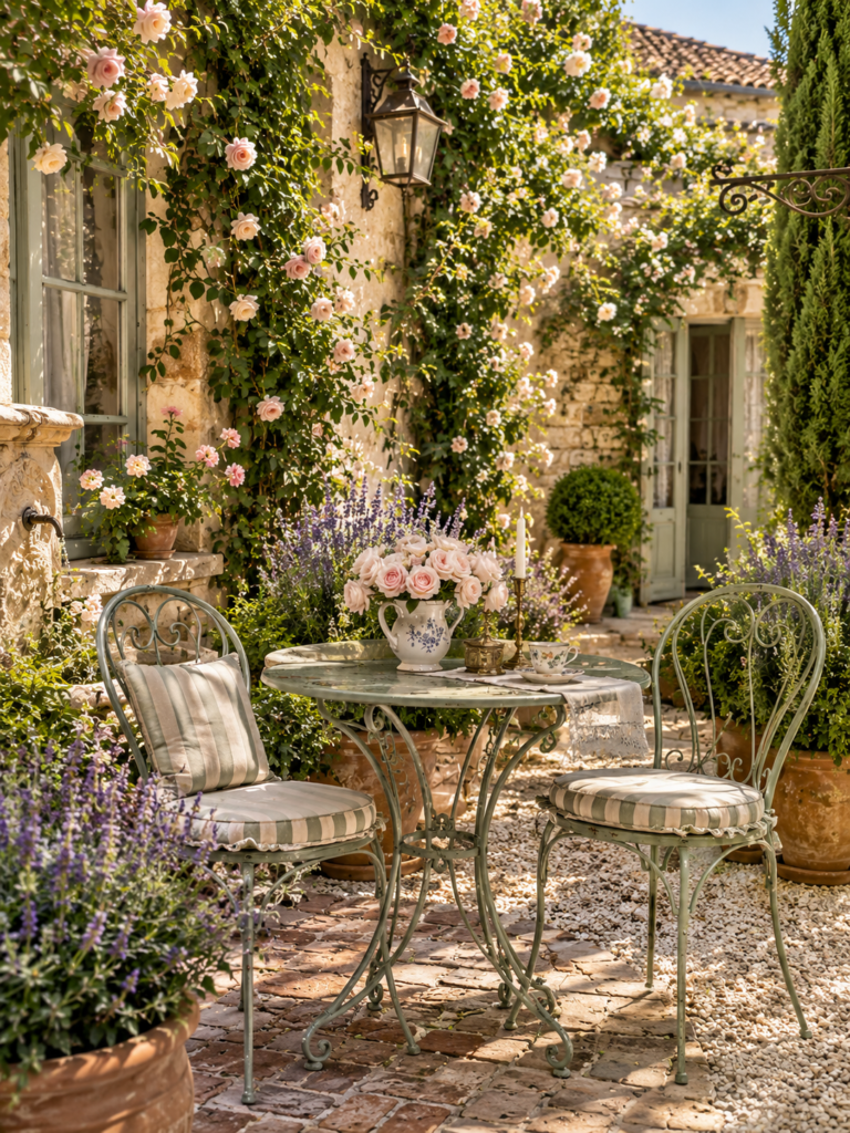French Courtyard Garden Ideas with bistro