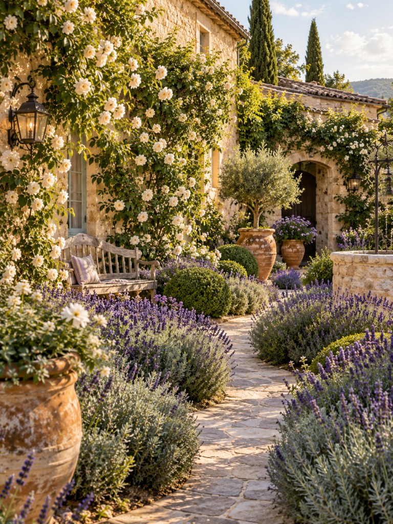 French Courtyard Garden Ideas with lavender