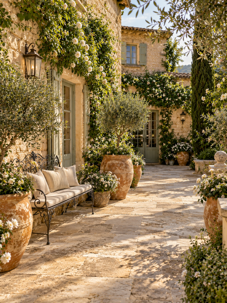 French Courtyard Garden Ideas with limestone