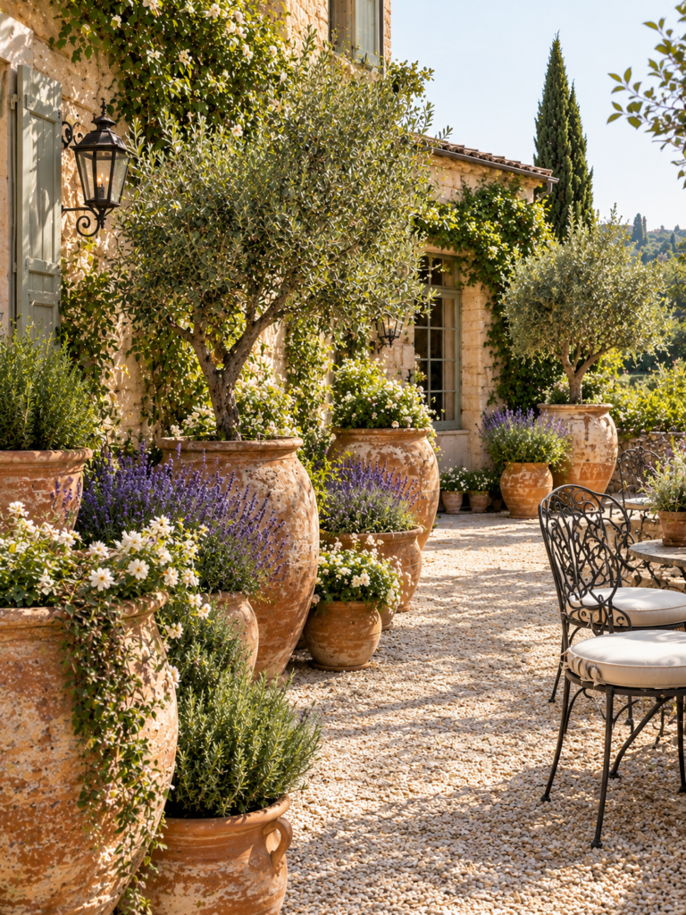 French Courtyard Garden Ideas using terracotta
