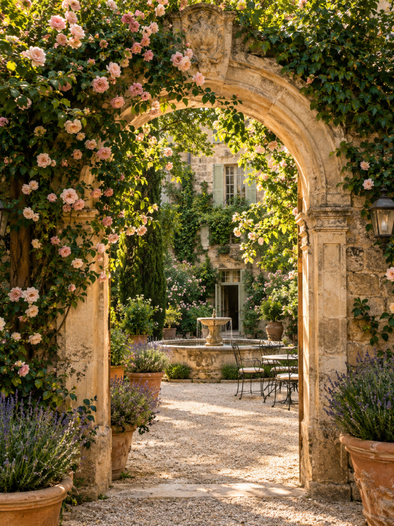 French Courtyard Garden Ideas with archways