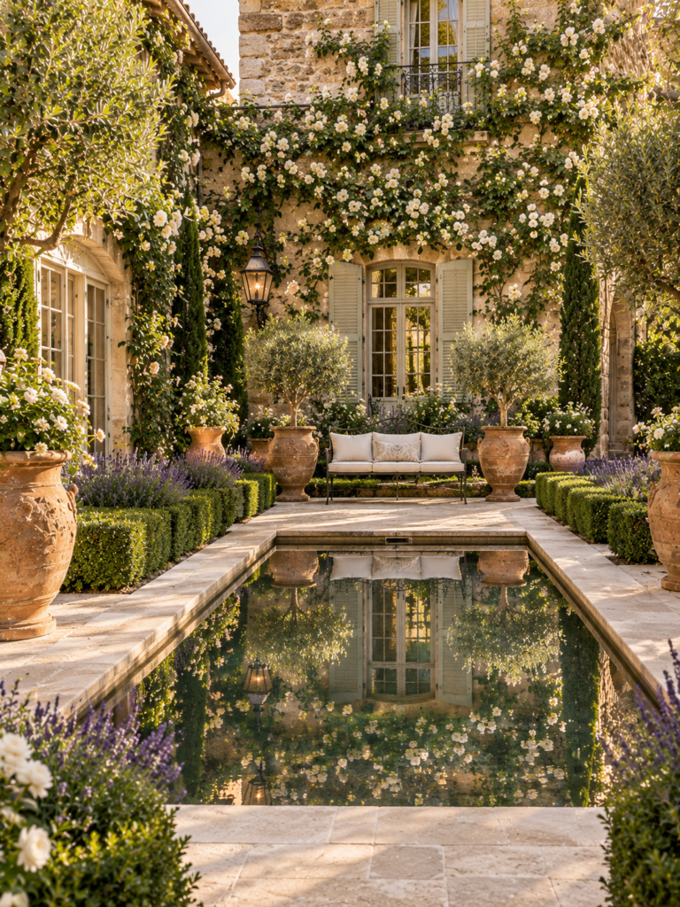 French Courtyard Garden Ideas with pools